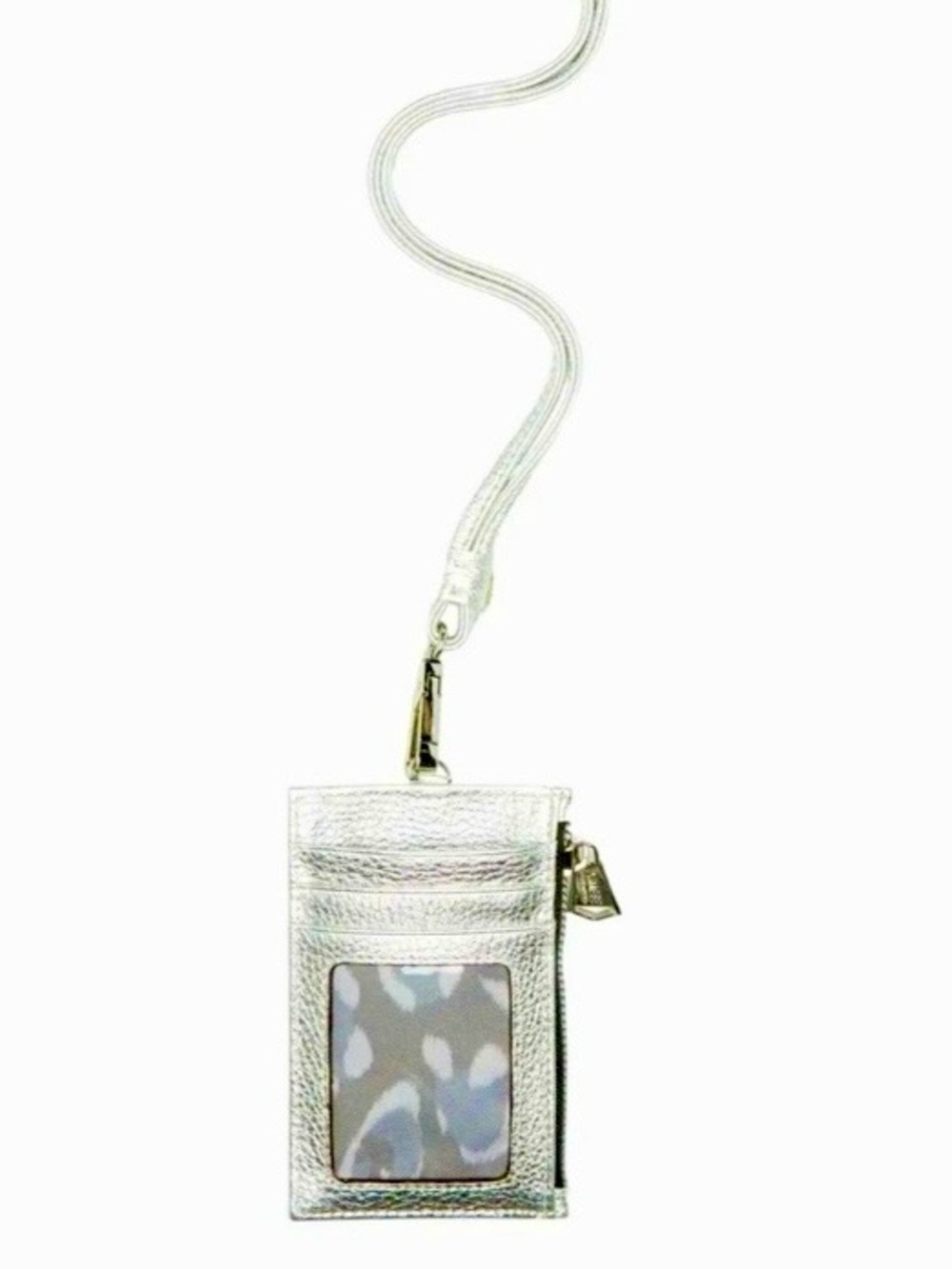 Aimee Kestenberg Lanyard Lima Leather Card Wallet Silver Metallic NWT - Picture 6 of 6